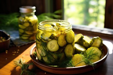 Poster - Homemade fermented pickled cucumbers in a jar.