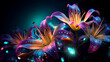 abstract neon lily flowers. Generated Ai