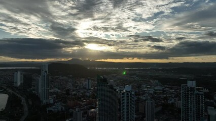 Canvas Print - Aerial of the modern buildings of Panama City during the sunset