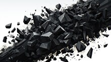 Pile Black Charcoal Or Coal On White Background. Gravel Or Crushed Stone For Road Construction And Reconstruction, Poured With Bitumen. Construction Or Energy Industry. Illustration For Varied Design.