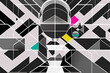 © Loks - a large colorful design with shapes in black and white, in the style of high-tech futurism, digitally enhanced
