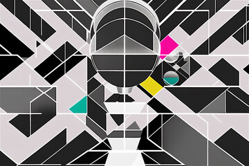 a large colorful design with shapes in black and white, in the style of high-tech futurism, digitally enhanced