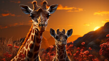 Two Giraffe In The Wild. Wildlife Animals..generative Ai