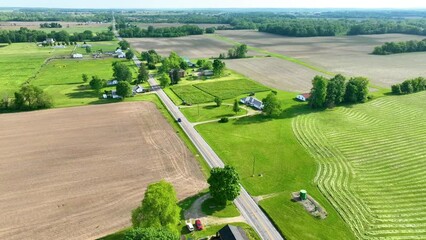Wall Mural - Aerial farmland on bright summer day in Ohio on outskirts of Mount Vernon