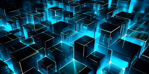 Wall Mural - Futuristic cyberspace background, 3d style of data processing. Futuristic technology. Colorful cubes.