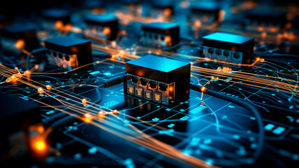 Wall Mural - server room with data center and internet center. generative ai illustrator