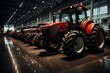 Tractor Exhibition: New Tractors Aligned in a Row. AI