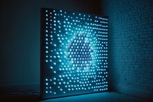 A Display Of Illuminated Blue Light Accompanied By Multiple Dots Of Light. Generative AI