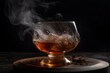 Whisky cocktail infused with smoke, served on a dark background. Generative AI