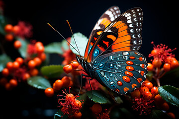 Canvas Print - butterfly on the flower in the forest,Generative AI	