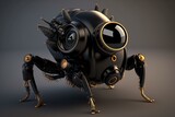 Fototapeta Kosmos - 3D rendered black robotic beetle with large camera eye in side pose. Generative AI