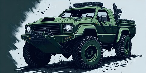 Military SUV Truck car. AI generated illustration