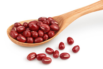 Poster - Red adzuki beans in wooden spoon isolated on white background