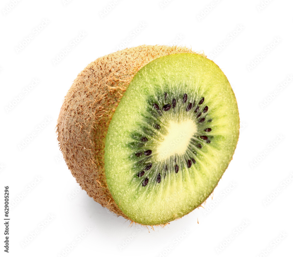 Half of fresh kiwi on white background