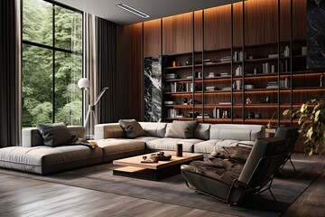 Poster - The living room interior is designed in a stylish manner and features a cozy sofa for added comfort.