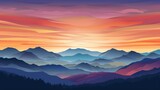 Fototapeta Na ścianę - Sunset view illustration of mountain landscape view under amazing sky