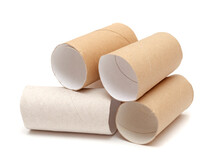 Pile Of Empty Rolls Of Toilet Paper Isolated On White Background.