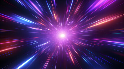 Wall Mural - Abstract flight in retro neon hyper warp space in the tunnel 3d illustration