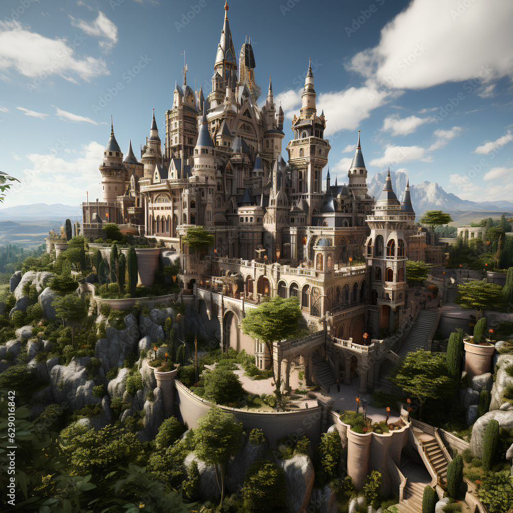 Ancient castle in the high mountains, Created with generative ...