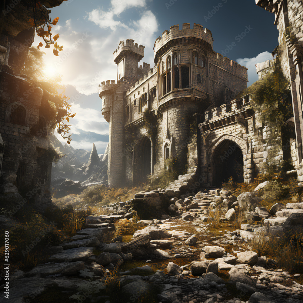An ancient castle that has been destroyed and collapsed over thousands ...