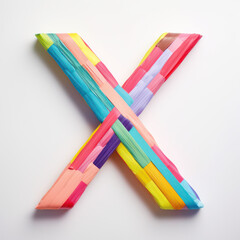 Wall Mural - colourful letter X made from craft sticky tape, collage font typography, typeface letter, bright, neon