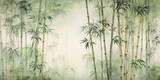 Fototapeta Sypialnia - Tall tropical bamboo wall mural painted art, watercolor art style wallpaper background.