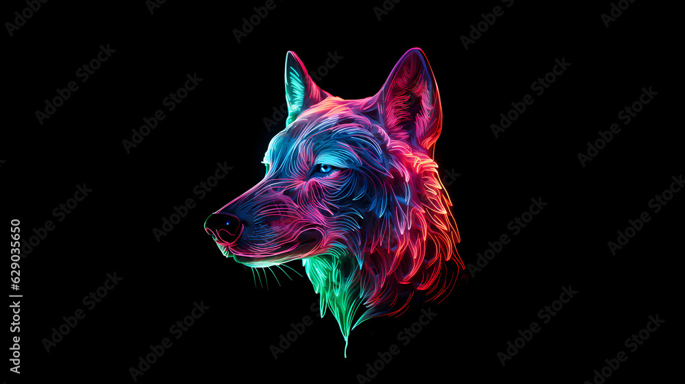 Wolf Animal Plexus Neon Black Background Digital Desktop Wallpaper HD ...
