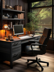 Wall Mural -  Contemporary black style  office  desk
