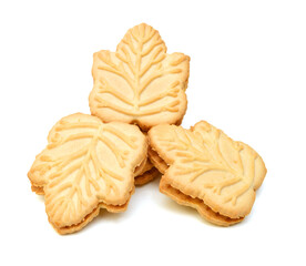 Wall Mural - Vanilla sandwich creme cookies on white background 