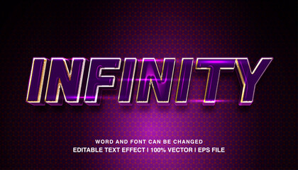 Infinity editable text effect template, 3d bold purple glossy futuristic style typeface, premium vector
