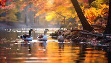 Ducks Swimming In Autumn