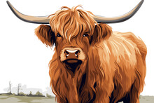 Hand-drawn Cartoon Highland Cattle Flat Art Illustrations In Minimalist Vector Style