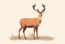 Hand-drawn Cartoon White-tailed Deer Flat Art Illustrations In Minimalist Vector Style