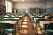 © Yzid ART - School classroom with chairsdesks and chalkboard