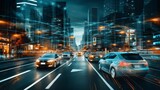 Fototapeta Uliczki - Fleet of autonomous self-driving cars navigating