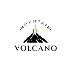 Wall Mural - Volcano vintage logo, Vector illustration of mountain logo with lava eruption