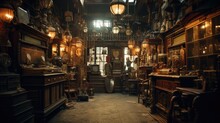 A Quiet Antique Shop Filled With Curiosities And Forgotten Treasures, Bathed In Warm, Soft Light. Generative AI
