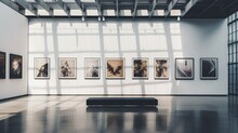 An Art Gallery With Beautiful Paintings Displayed On Minimalist White Walls. Generative AI