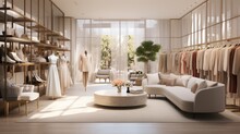 Elegant displays in a boutique fashion store interior. Generative AI