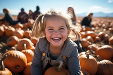 Adorable Little Girls Hold A Vibrant Pumpkin In Their Hands
