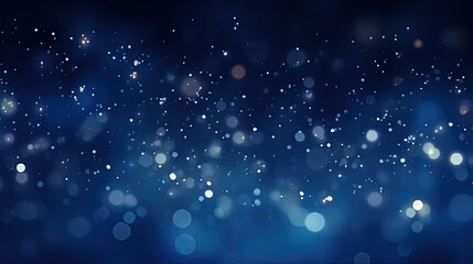 Wall Mural - Blurred bokeh light on dark blue background. Christmas and New Year holidays template. Abstract glitter defocused blinking stars and sparks