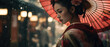 Geisha Elegance in Kyoto: Experience the Sublime as a Geisha Glides Down Kyoto's Streets, Sheltered by an Iconic Japanese Umbrella
