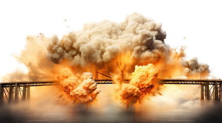 Wall Mural - bridge explosion isolated on transparent background - generative ai