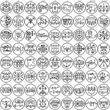 Sigils Of The Demons In The Hierarchy Of Hell As Listed In The Ars Goetia From The Lesser Key Of Solomon Used For Sorcery And Demon Summoning, 72 Occult Seals In Total