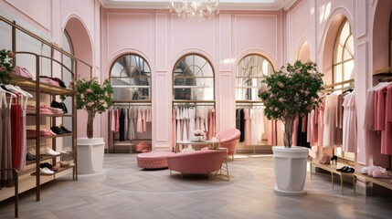 Elegant displays in a boutique fashion store interior. Generative AI