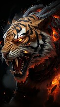 Angry Tiger With Fire Illustration