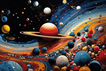Wall Mural - planetary system 3d illustration of planets, in the style of colorful biomorphic forms planet and so