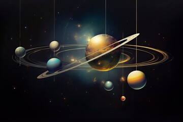 Wall Mural - planetary system 3d illustration of planets, in the style of colorful biomorphic forms planet and so