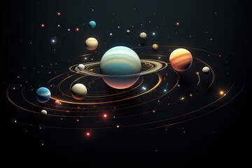 Wall Mural - planetary system 3d illustration of planets, in the style of colorful biomorphic forms planet and so