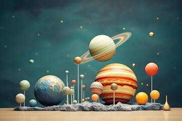 Wall Mural - planetary system 3d illustration of planets, in the style of colorful biomorphic forms planet and so